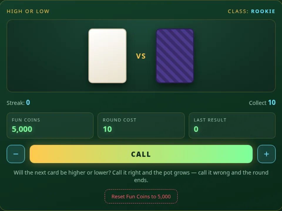 High or Low CasinoChamp game preview